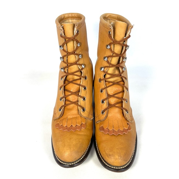 Laredo Kiltie Tan Leather Tassel Western Boots Made In USA Size Womens 6 - Picture 2 of 8